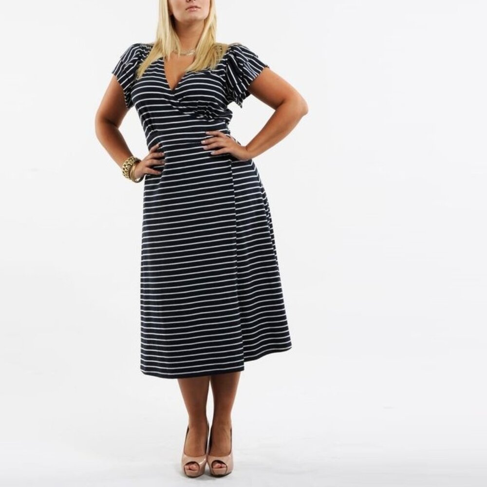 Anna Scholz Navy Stripe Cotton Midi Wrap Dress